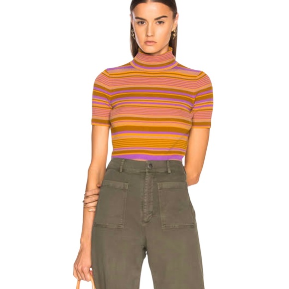 A.L.C. Tops - A.L.C. Dominico Stripe Ribbed Merino Wool Blend Crop Turtleneck Top Small
